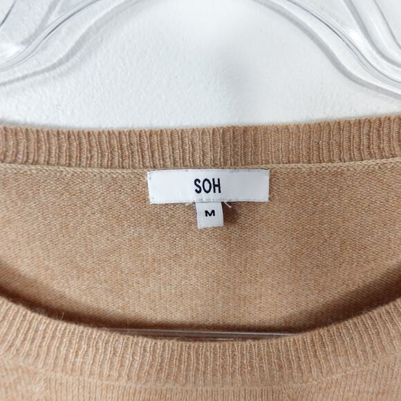 SOH 100% Cashmere Camel Brown Striped Sleeve Sweater - Picture 7 of 9